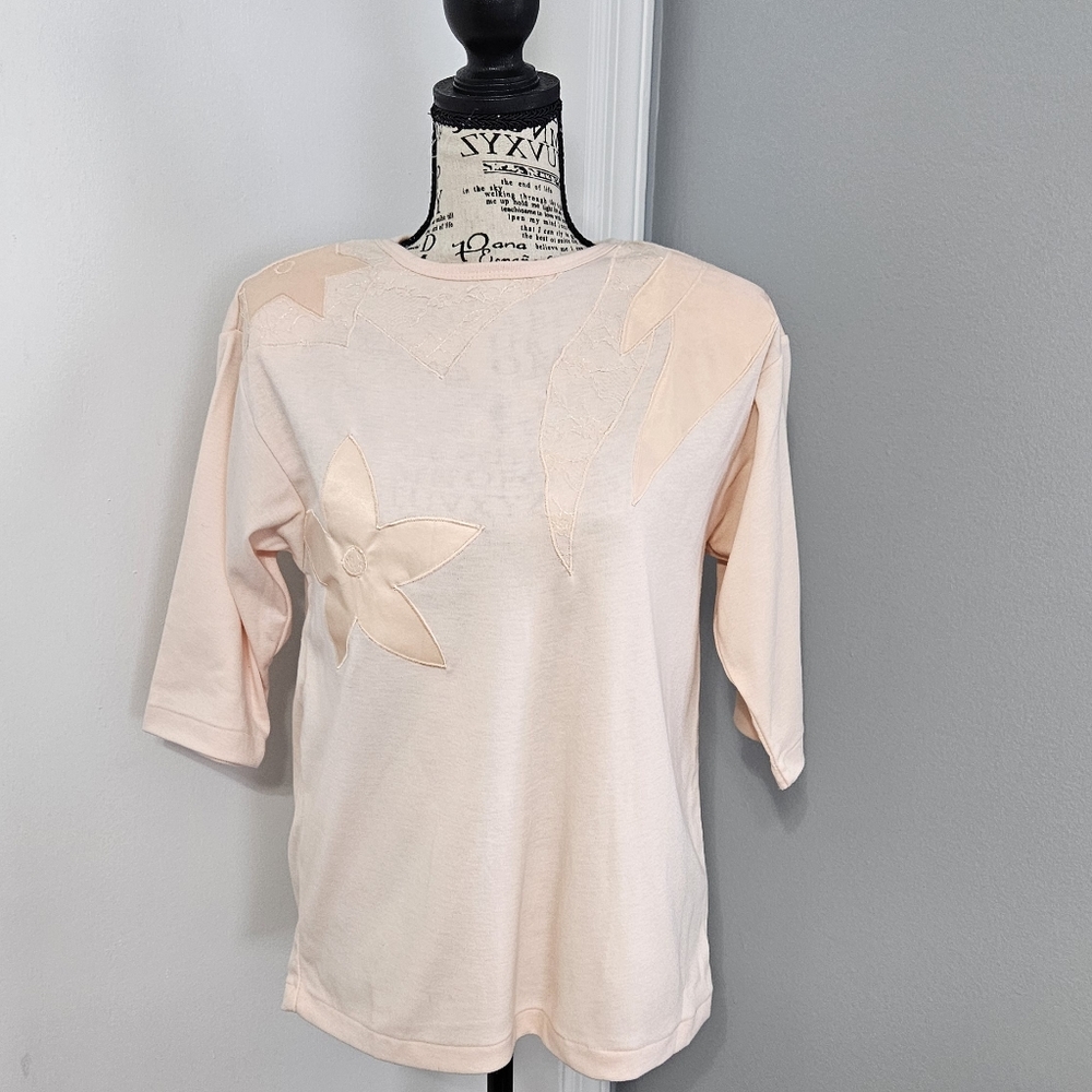 Vintage 1980s Peachy Pink Patchwork T-Shirt